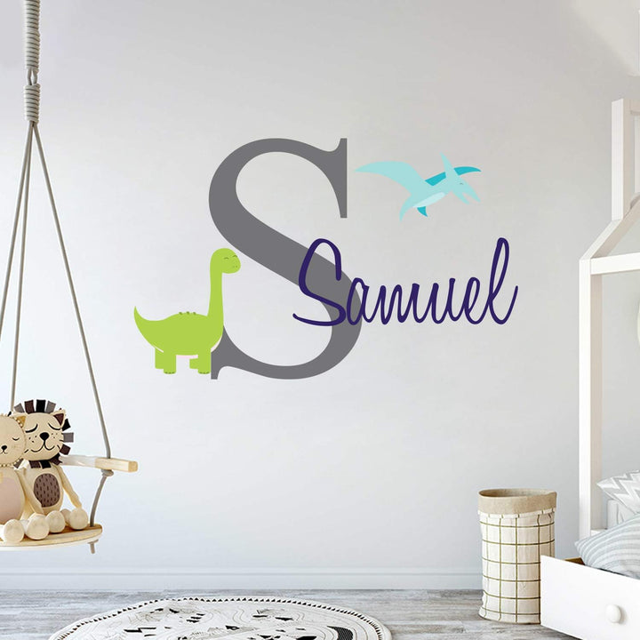 Custom Name & Initial Dinosaurs Animal Series - Baby Boy - Nursery Wall Decal for Baby Room Decorations - Mural Wall Decal Sticker for Home Children's Bedroom (MM103) - egraphicstore