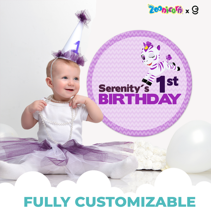 Personalized Promi Zoonicorn Happy Birthday Backdrop and Birthday Centerpiece Table Sign in PVC - EGD X Zoonicorn Series - PVC Birthday Supplies - Support with Double-Sided Tape (EGDZOO031) - egraphicstore