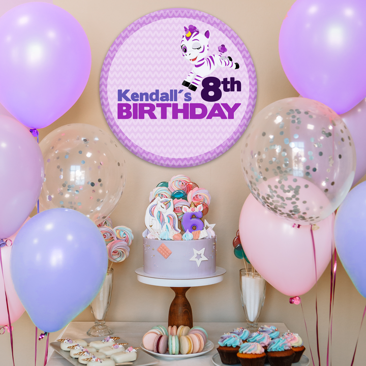 Personalized Promi Zoonicorn Happy Birthday Backdrop and Birthday Centerpiece Table Sign in PVC - EGD X Zoonicorn Series - PVC Birthday Supplies - Support with Double-Sided Tape (EGDZOO031) - egraphicstore