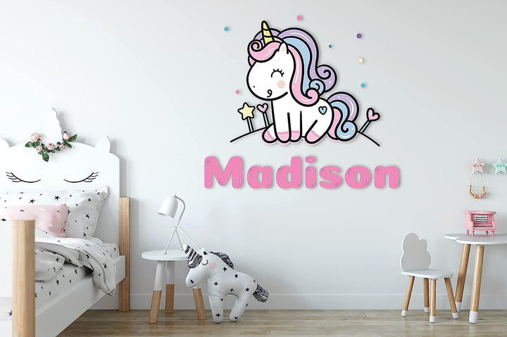 Custom Name Cute Unicorn with Rainbow Wall Stickers - Prime Series - Baby Girl - Nursery Wall Decal for Baby Room Decorations - egraphicstore