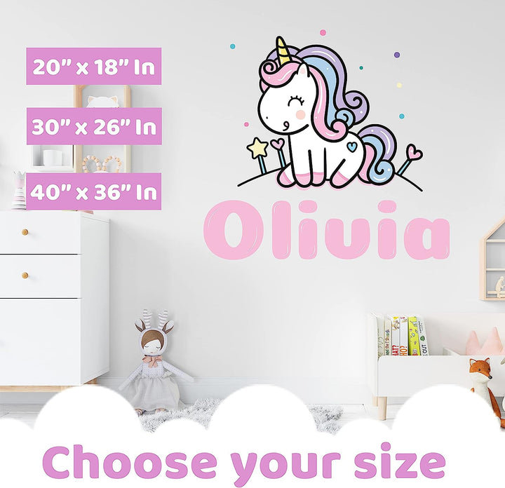 Custom Name Cute Unicorn with Rainbow Wall Stickers - Prime Series - Baby Girl - Nursery Wall Decal for Baby Room Decorations - egraphicstore