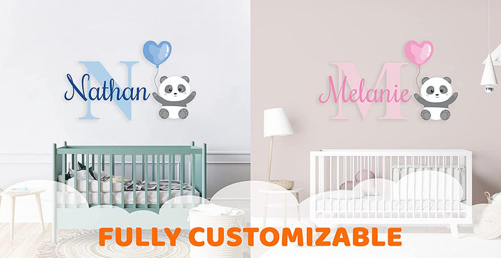 Custom Name and Initial Cute Panda Wall Stickers - Prime Series - Baby Girl or Boy - Nursery Wall Decal for Baby Room Decorations - Mural Wall Decal Sticker for Home Children's Bedroom (AA004 - egraphicstore