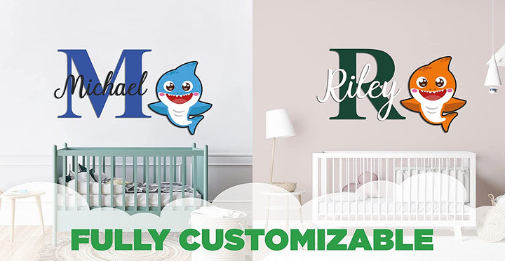 Baby Personalized Shark Name Initial - Wall Stickers - Baby Girl or Boy - Nursery Wall Decal for Baby Room Decorations - Mural Wall Decal Sticker for Home Children's Bedroom - Multiple Size O - egraphicstore