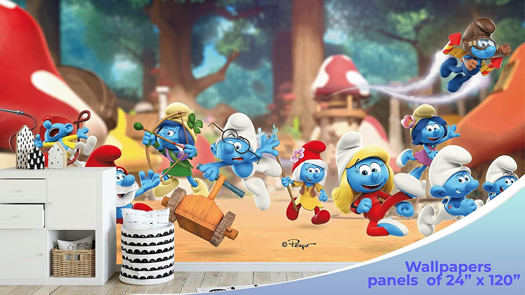 The Smurfs Peel and Stick Wallpaper - EGD X The Smurfs Series - Prime Collection - Theme Wallpaper Mural for Interior Design (EGDTS016) - egraphicstore