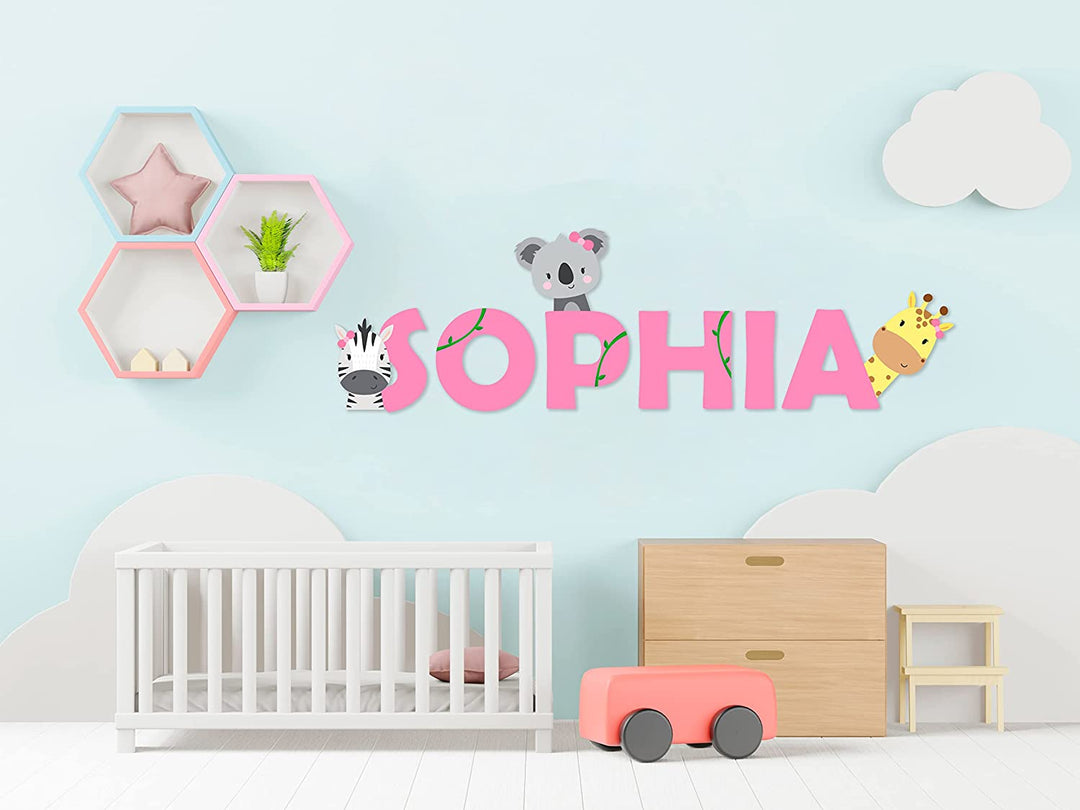 Animal Jungle Prime Series Wall Stickers - Name & Initial - Prime Series - Baby Girl or Boy - Custom Name & Initial - Nursery Wall Decal for Baby Room Decorations - Mural Wall Decal Sticker - egraphicstore