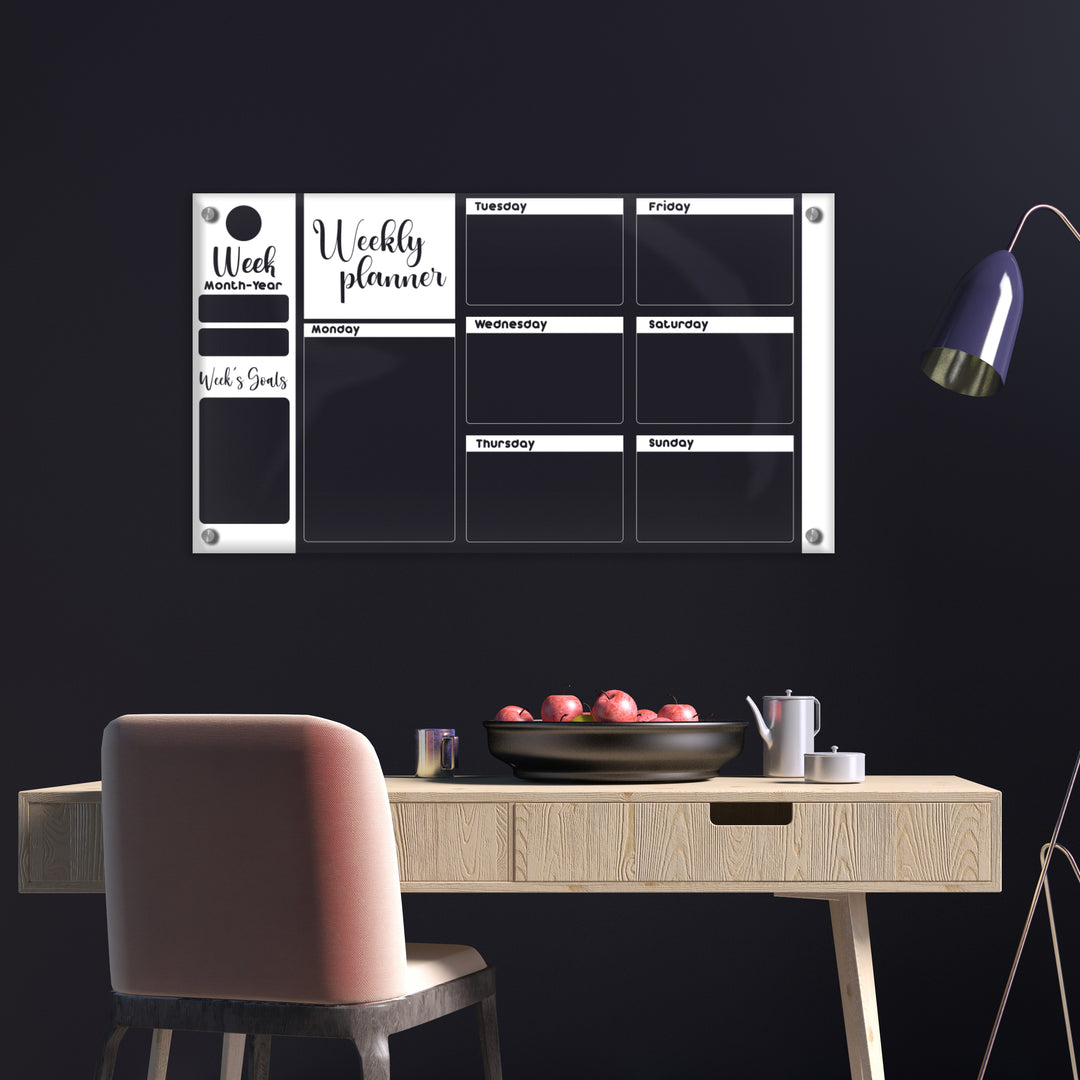Acrylic Weekly Planner | Dry-Erase Chalkboard or Whiteboard Planner | Multiple Color Options | Wide 24"x 16" Height - egraphicstore