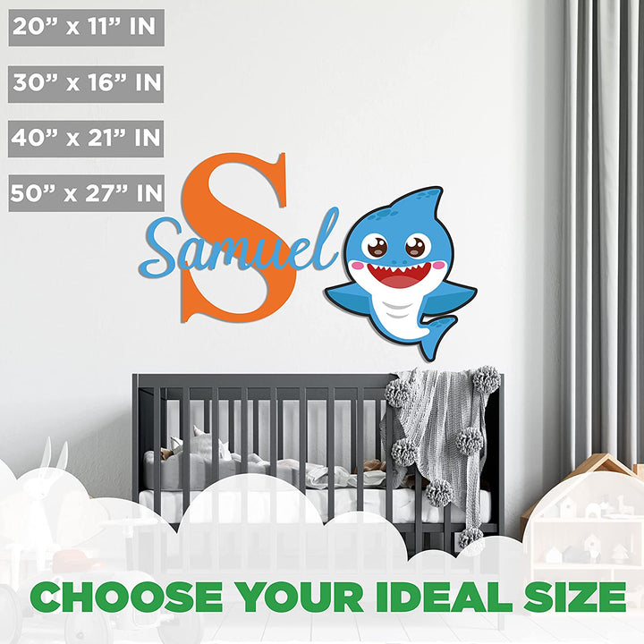 Baby Personalized Shark Name Initial - Wall Stickers - Baby Girl or Boy - Nursery Wall Decal for Baby Room Decorations - Mural Wall Decal Sticker for Home Children's Bedroom - Multiple Size O - egraphicstore