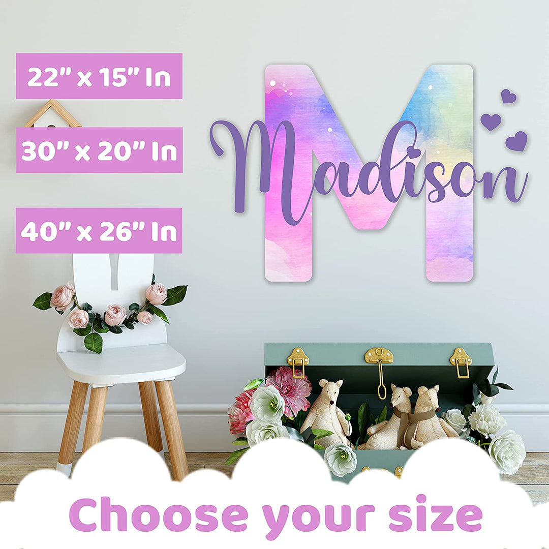 Shimmer Colors Printed Custom Name, Initial and Hearts - Wall Stickers - Baby Girl - Nursery Wall Decal for Baby Room Decorations - Mural Wall Decal Sticker for Home Children's Bedroom GM010 - egraphicstore