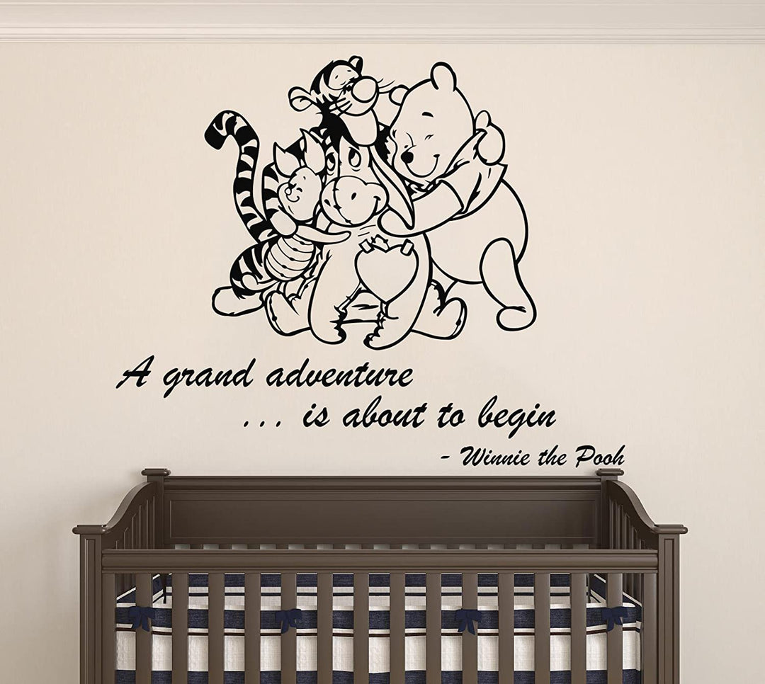 Winnie Pooh & Friends - A Grand Adventure is About to Begin Quote Baby Room Wall Decal- Decal for Baby's Room (Wide 22" x 18" Height) - egraphicstore
