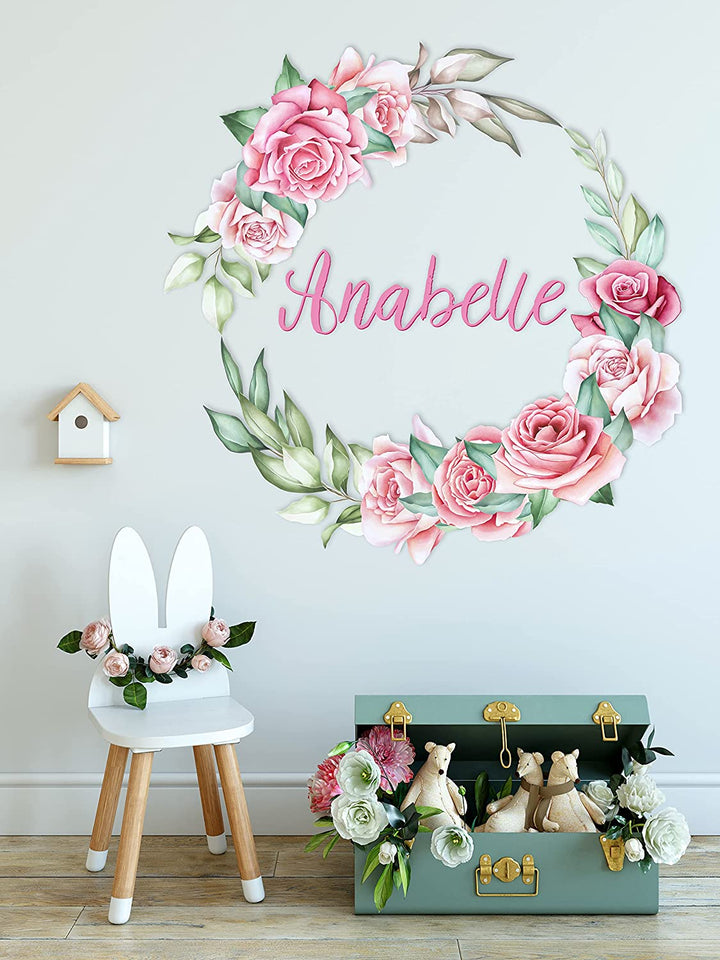 Flower Custom Name - Wall Stickers - Baby Girl - Teen Girl - Nursery Wall Decal for Baby Room Decorations - Mural Wall Decal Sticker for Home Children's Bedroom EGD004 - egraphicstore