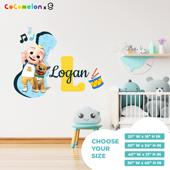 Multiple Font Custom Name & Initial JJ CoComelon Kids Wall Decal - EGD X CoComelon Series - Prime Collection - Wall Decal for Room Decorations - Mural Wall Decal Sticker (EGDCOCO009) - egraphicstore