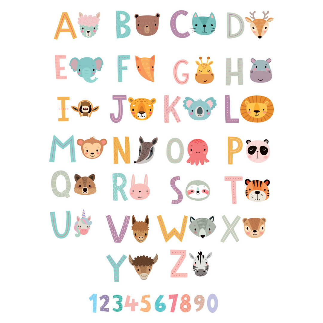 Alphabet of Animals Wall Stickers Kids Toddler - (XL Size (76 Pcs)