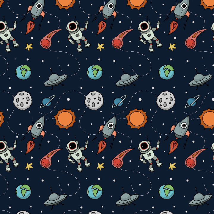Astronauts in Space with Rocket Ship Wallpaper