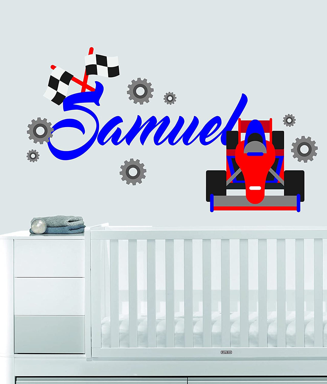 Custom Name Transportation Theme - F1 Racecar - Baby Boy / Girl - Wall Decal Nursery for Home Bedroom Children (559) - egraphicstore