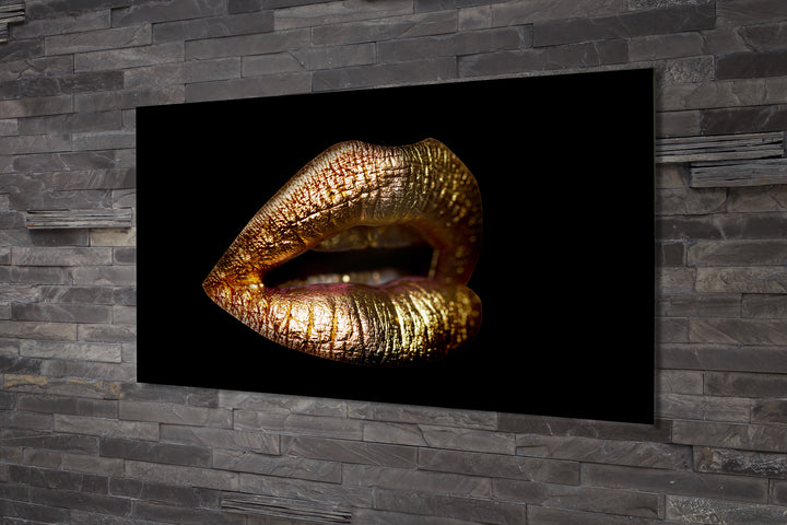 Acrylic Modern Wall Art Golden Lips - Glamorous Lips Series - Acrylic Wall Art - Picture Photo Printing Artwork - Multiple Size Options - egraphicstore