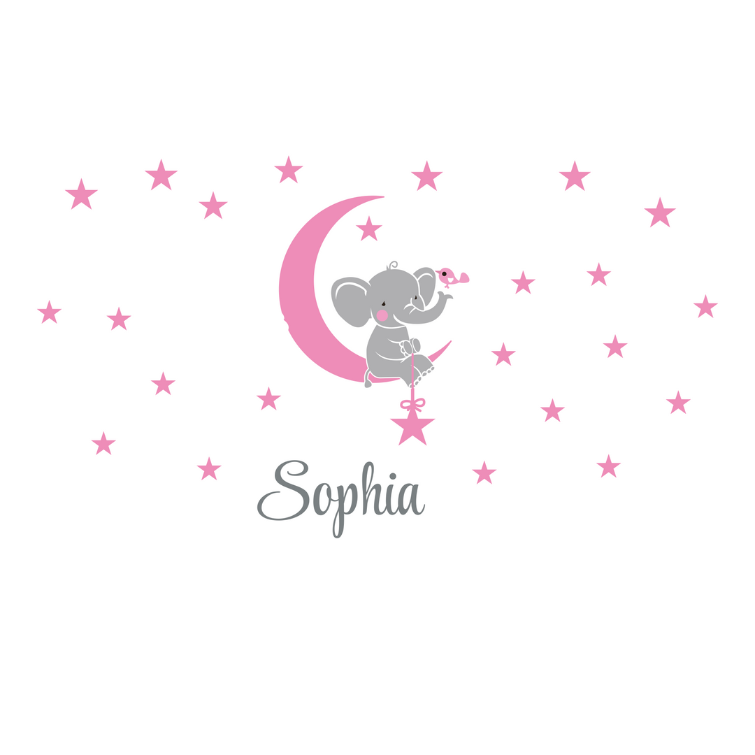 Custom Name & Initial Elephant Stars and Clouds - Prime Series - Baby Girl - Nursery Wall Decal for Baby Room Decorations - Mural Wall Decal Sticker - egraphicstore