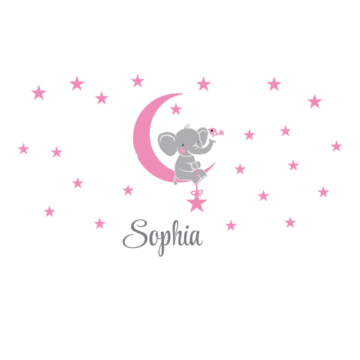 Custom Name & Initial Elephant Stars and Clouds - Prime Series - Baby Girl - Nursery Wall Decal for Baby Room Decorations - Mural Wall Decal Sticker - egraphicstore