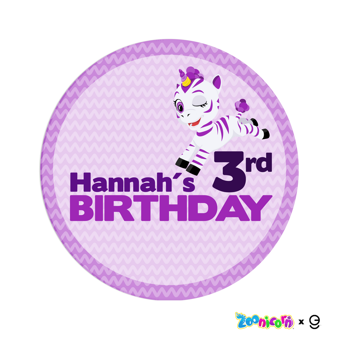 Personalized Promi Zoonicorn Happy Birthday Backdrop and Birthday Centerpiece Table Sign in PVC - EGD X Zoonicorn Series - PVC Birthday Supplies - Support with Double-Sided Tape (EGDZOO031)