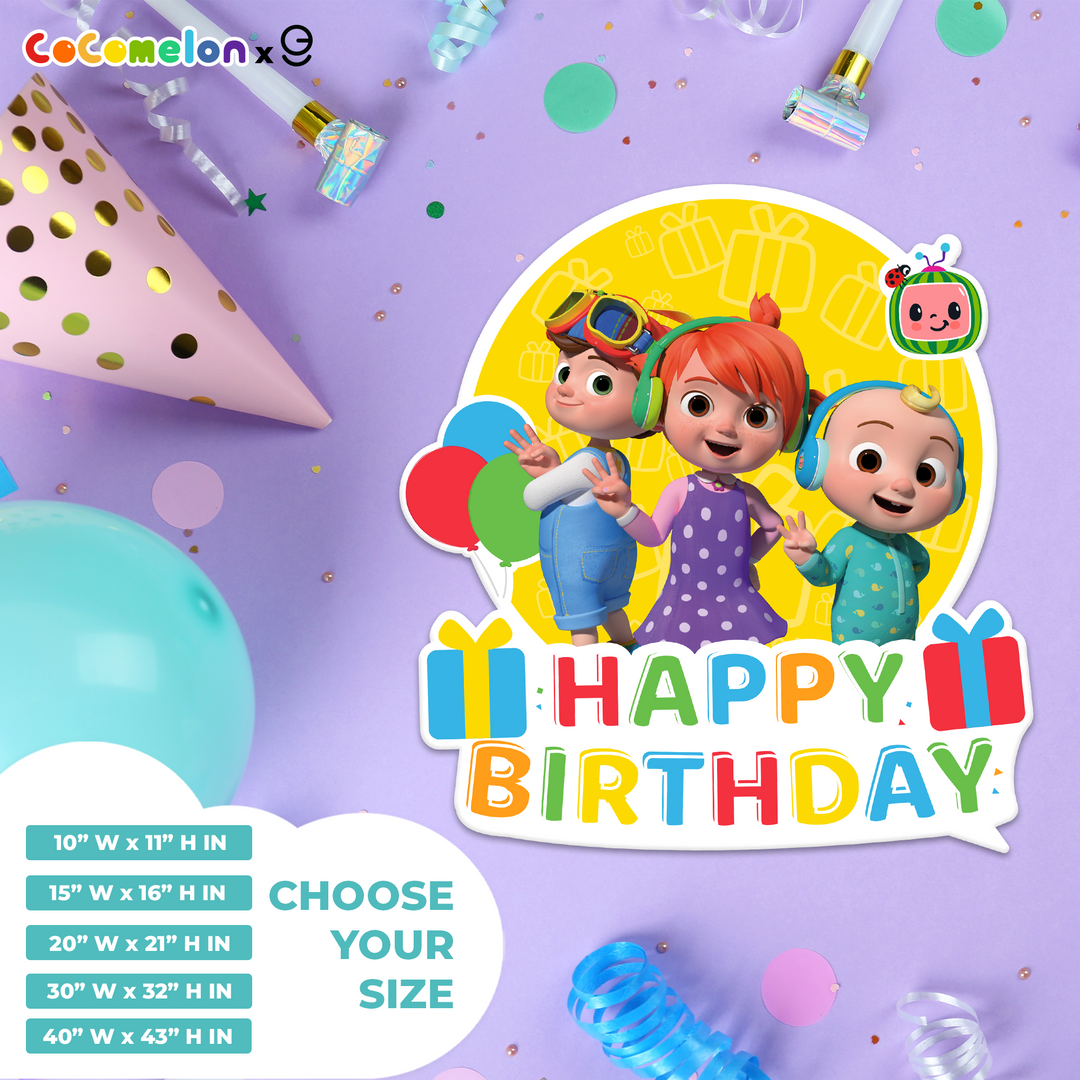 CoComelon JJ and His Brothers Happy Birthday Backdrop and Birthday Centerpiece Table Sign in PVC - EGD X CoComelon Series - PVC Birthday Supplies - Support with Double-Sided Tape - Multiple S - egraphicstore
