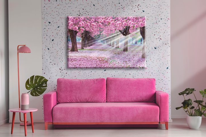Acrylic Glass Frame Modern Wall Art Pink Trumpet Flowers - The Diversity Of Flowers Series - Interior Design - Acrylic Wall Art - Picture Photo Printing Artwork - Multiple Size Options - egraphicstore