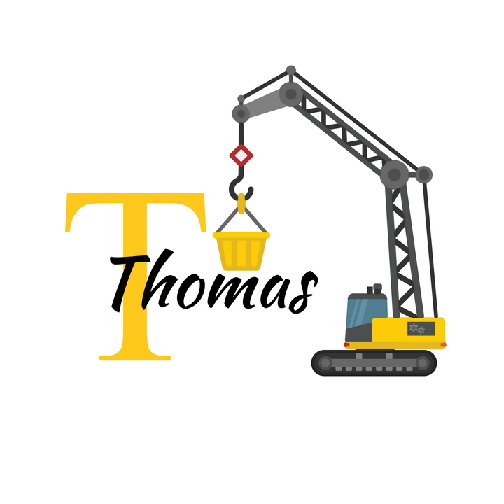 Custom Name & Initial Construction Crane - Prime Series - Baby Boy - Nursery Wall Decal for Baby Room Decorations - Mural Wall Decal Sticker - egraphicstore