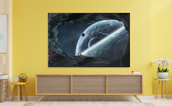 Acrylic Glass Frame Modern Wall Art, Astronauts Exploring A Cave - Galaxy Series - Interior Design - Acrylic Wall Art - Picture Photo Printing Artwork - Multiple Size Options - egraphicstore