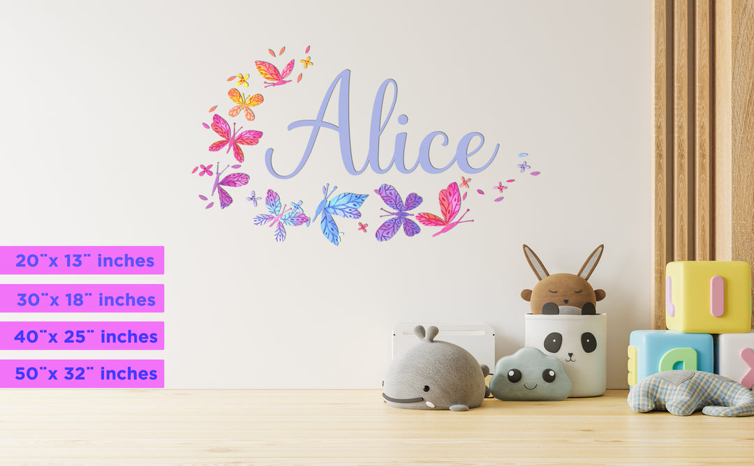 Custom Name Colorful Butterflies - Wall Stickers - Prime Series - Baby Girl - Nursery Wall Decal for Baby Room Decorations - Mural Wall Decal Sticker for Home Children's Bedroom - egraphicstore