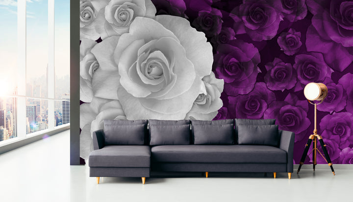 Peel and Stick Wallpaper, White and Purple Roses Theme Wallpaper Mural for Interior Design, Decor You Walls for Any Occasion - egraphicstore