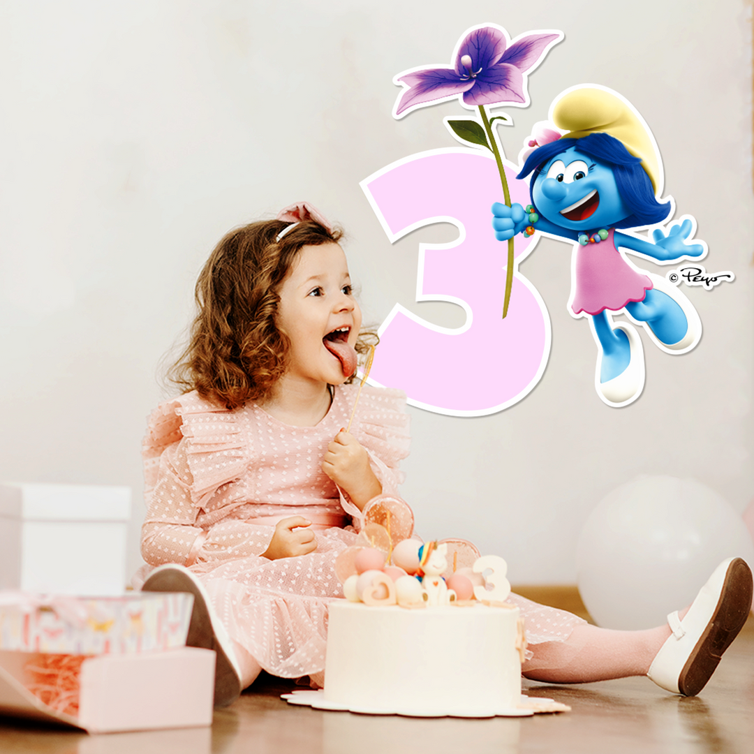 The Smurfs Birthday Numbers Backdrop and Birthday Centerpiece Table in PVC - EGD X The Smurfs Series - Prime Collection - PVC Party and Birthday Supplies - Support with Double-Sided Tape - Mu - egraphicstore