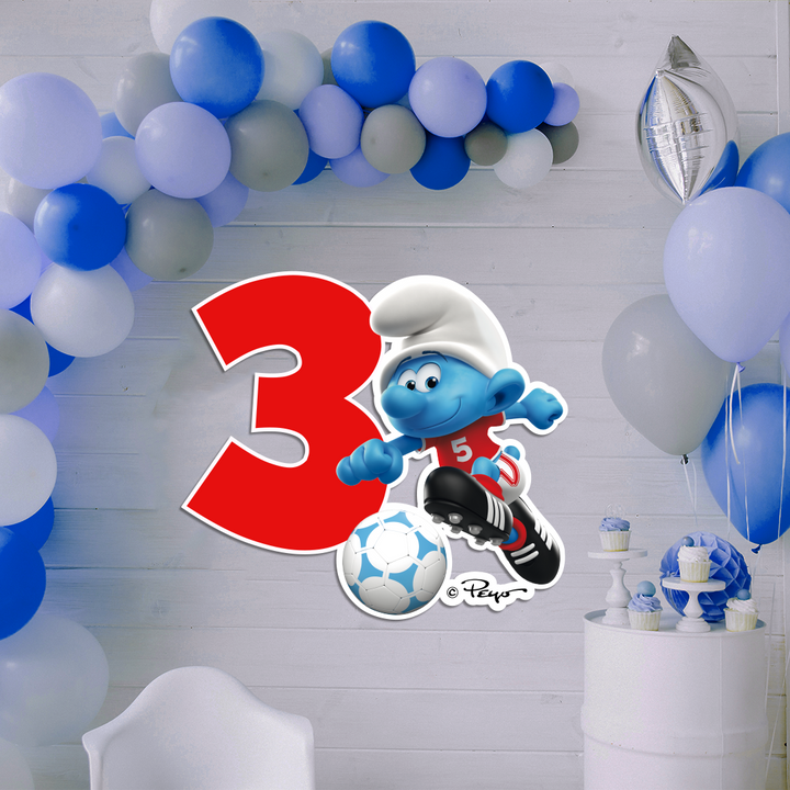 The Smurfs Birthday Numbers Backdrop and Birthday Centerpiece Table in PVC - EGD X The Smurfs Series - Prime Collection - PVC Party and Birthday Supplies - Support with Double-Sided Tape - Mu - egraphicstore