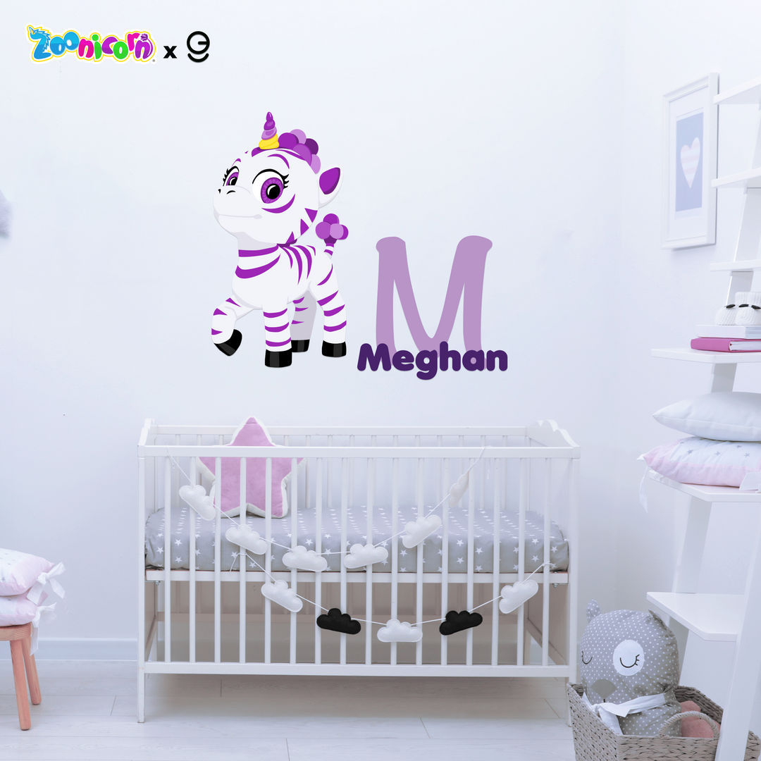 Multiple Font Custom Name & Initial Zoonicorn Wall Decal - EGD X Zoonicorn Series - Prime Collection - Baby Girl or Boy - Nursery Wall Decal for Baby Room Decorations - Mural Wall Decal Stick - egraphicstore