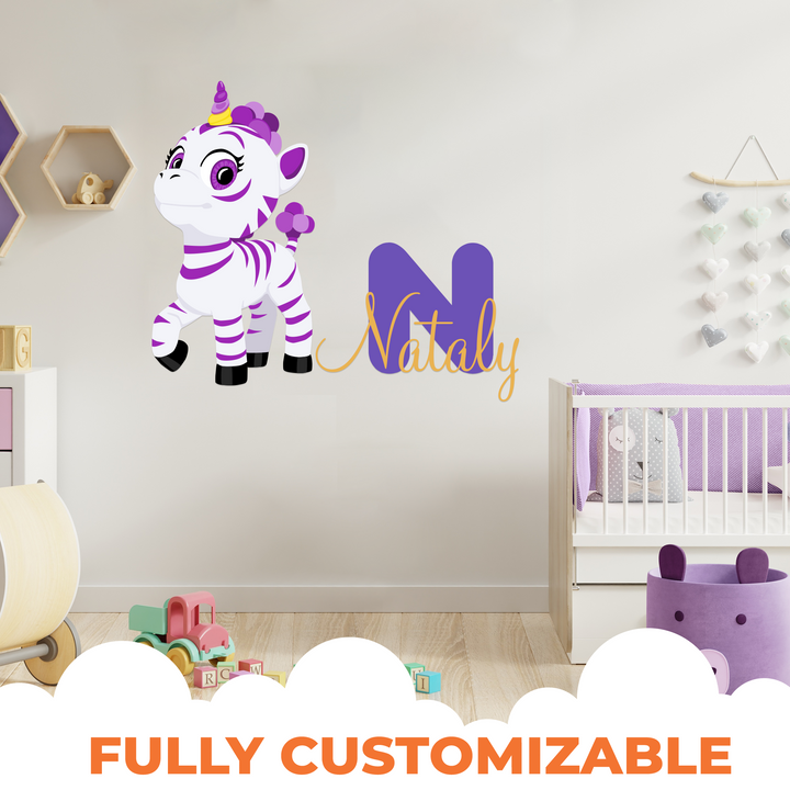 Multiple Font Custom Name & Initial Zoonicorn Wall Decal - EGD X Zoonicorn Series - Prime Collection - Baby Girl or Boy - Nursery Wall Decal for Baby Room Decorations - Mural Wall Decal Stick - egraphicstore
