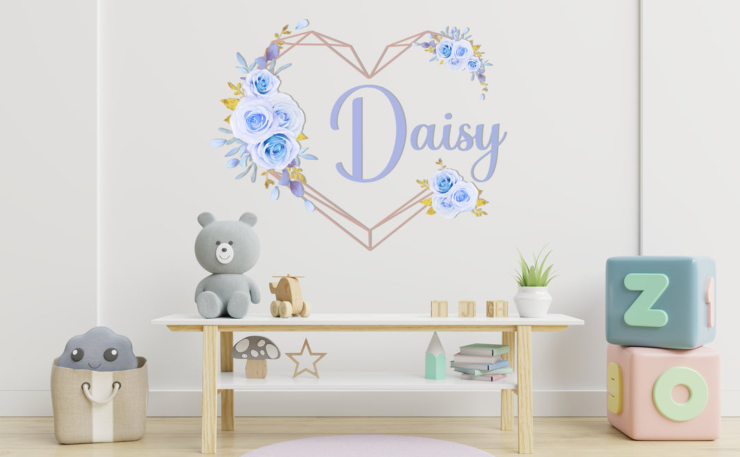 Blue Roses for Baby Girl Wall Decal - Custom Name Wall Stickers - Nursery Wall Decal for Baby Room Decorations - egraphicstore