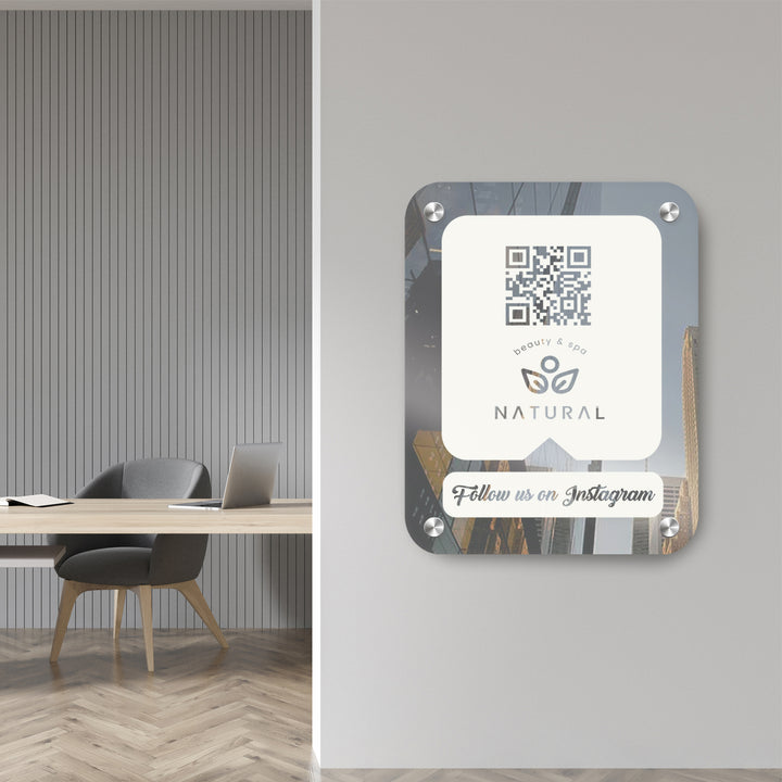 Custom Social Media QR Code Sign | Acrylic Business Sign | Multiple Hanging Options | Wide 23"x 24" Height - egraphicstore