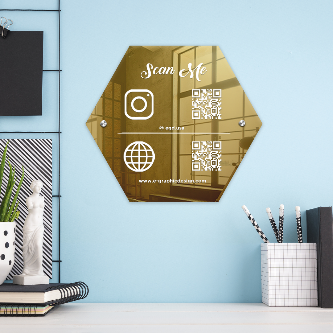 Custom Social Media QR Code Sign | Acrylic Business Sign | Multiple Hanging Options - egraphicstore