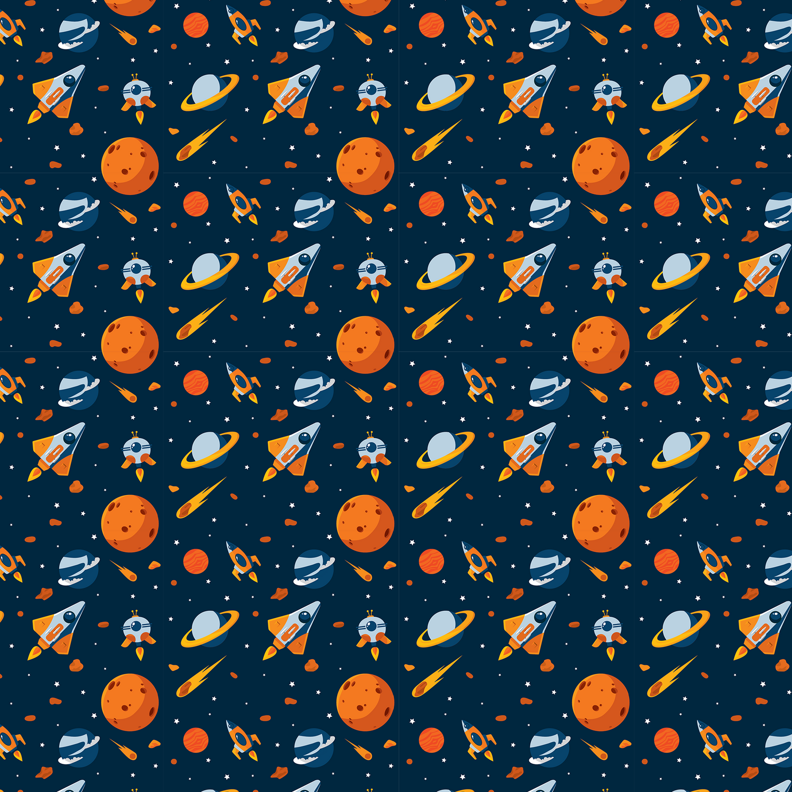 Rocket Planets and Star in Space Theme Wallpaper (R384)