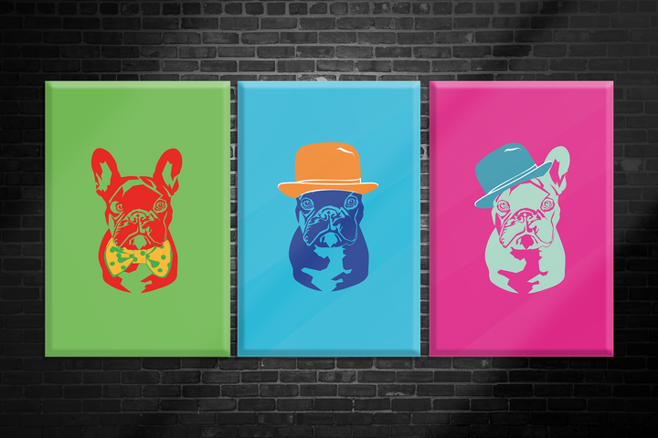 Acrylic Glass Frame Modern Wall Art Set Of 3: Colorful French Bulldog - Abstract Animals Series - Abstract Animals Series - Interior Design - Acrylic Wall Art - Picture Photo Printing Artwork - egraphicstore