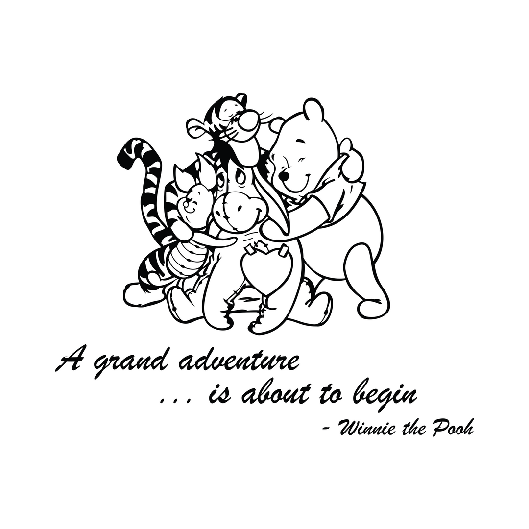 Winnie Pooh & Friends - A Grand Adventure is About to Begin Quote Baby Room Wall Decal- Decal for Baby's Room (Wide 22" x 18" Height) - egraphicstore