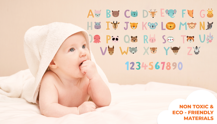 Alphabet of Animals Wall Stickers Kids Toddler - Baby Girl or Boy - Nursery Wall Decal for Baby Room Decorations - Mural Wall Decal Sticker for Home Children's Bedroom (XL Size (76 Pcs) - egraphicstore