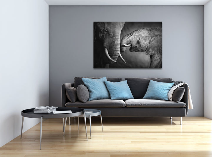 Acrylic Modern Wall Art Elephant Family - Animals In The Wild Black and White Series - Modern Interior Design - Acrylic Wall Art - Picture Photo Printing Artwork - Multiple Size Options - egraphicstore