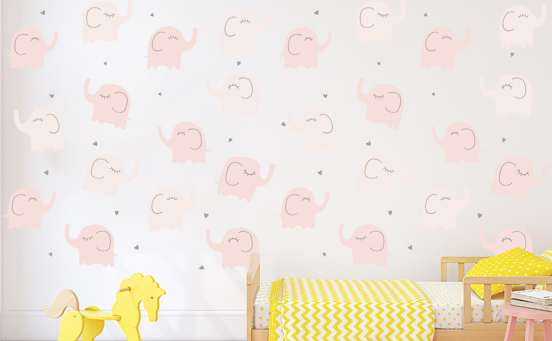Pink Elephants Animal Wall Stickers Kids Toddler - Baby Girl - Nursery Wall Decal for Baby Room Decorations - Mural Wall Decal Sticker for Home Children's Bedroom - Multiple Size Options - egraphicstore