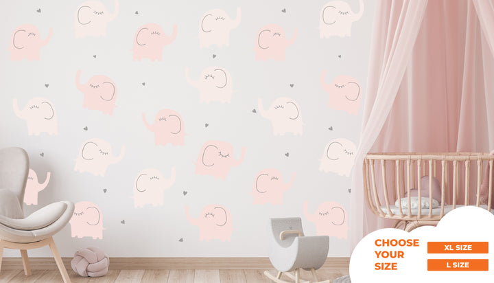 Pink Elephants Animal Wall Stickers Kids Toddler - Baby Girl - Nursery Wall Decal for Baby Room Decorations - Mural Wall Decal Sticker for Home Children's Bedroom - Multiple Size Options - egraphicstore