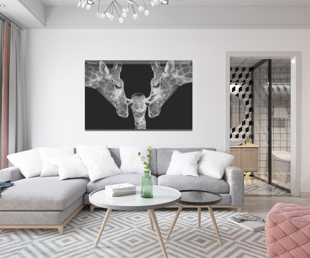 Acrylic Modern Wall Art Giraffe Family - Animals In The Wild Black and White Series - Interior Design NFT - Acrylic Wall Art - Picture Photo Printing Artwork - Multiple Size Options - egraphicstore