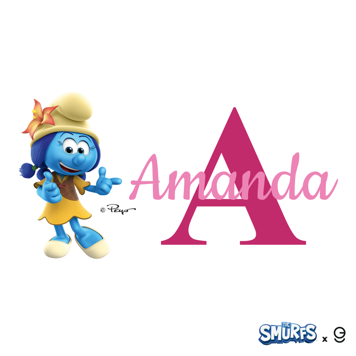 Custom Name & Initial The Smurfs Wall Decal - EGD X The Smurfs Series - Prime Collection - Baby Girl or Boy - Nursery Wall Decal for Baby Room Decorations - Mural Wall Decal Sticker (EGDTS020 - egraphicstore