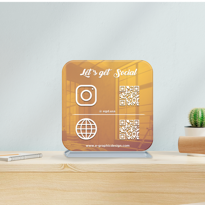 Custom Social Media QR Code Sign | Acrylic Business Sign | Multiple Hanging Options - egraphicstore