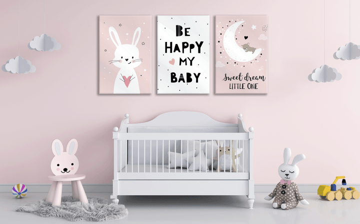 Acrylic Frame Modern Wall Art Set of 3: Be Happy - Girly Series - Interior Design - Acrylic Wall Art - Photo Printing - Multiple Size Options - egraphicstore
