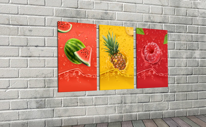 Acrylic Glass Frame Modern Wall Art, Set of 3: Watermelon, Pineapple, Raspberry - Fruits Series - Interior Design - Acrylic Wall Art - Picture Photo Printing Artwork - Multiple Size Options - egraphicstore