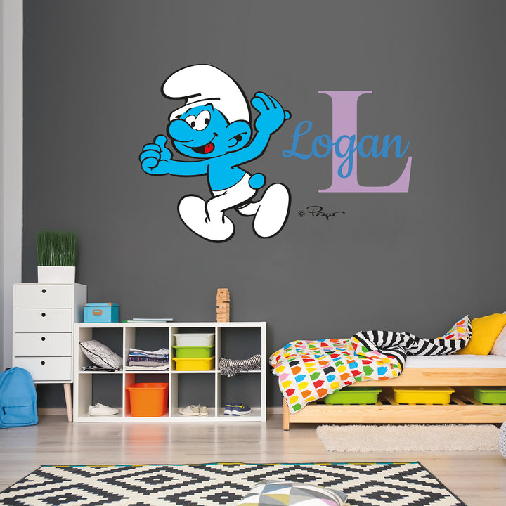 Custom Name & Initial The Smurfs Wall Decal - EGD X The Smurfs Series - Prime Collection - Baby Girl or Boy - Nursery Wall Decal for Baby Room Decorations - Mural Wall Decal Sticker (EGDTS005 - egraphicstore