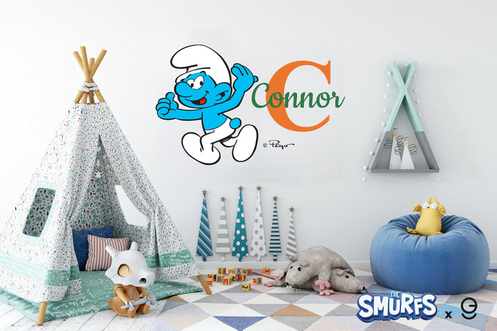 Custom Name & Initial The Smurfs Wall Decal - EGD X The Smurfs Series - Prime Collection - Baby Girl or Boy - Nursery Wall Decal for Baby Room Decorations - Mural Wall Decal Sticker (EGDTS005 - egraphicstore