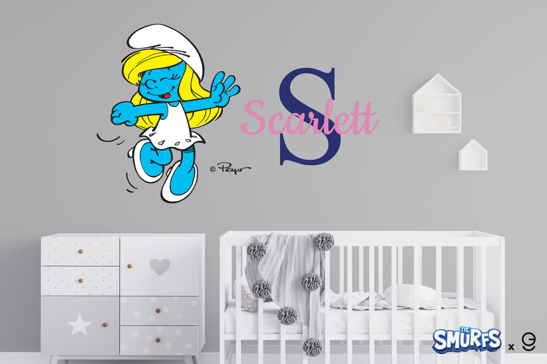 Custom Name & Initial The Smurfs Wall Decal - EGD X The Smurfs Series - Prime Collection - Baby Girl or Boy - Nursery Wall Decal for Baby Room Decorations - Mural Wall Decal Sticker (EGDTS010 - egraphicstore